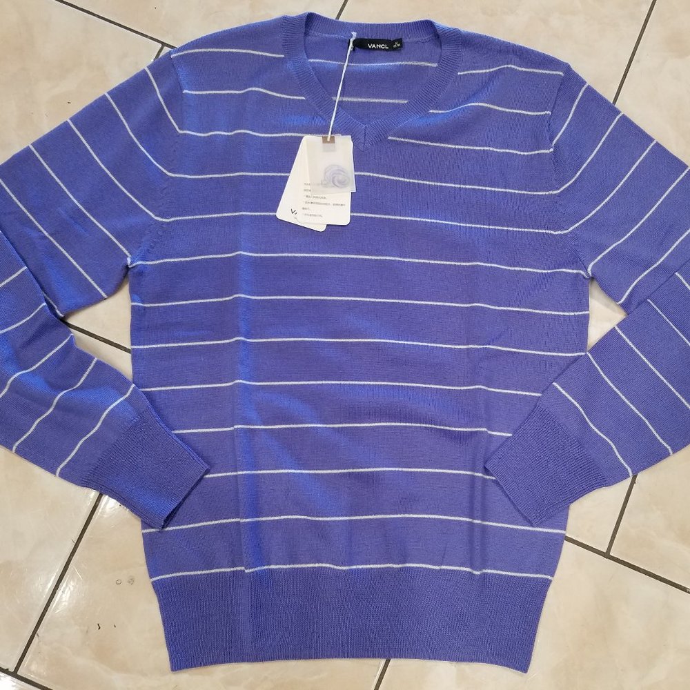 Men VANCL Striped Machine Wash Wool Sweater L, XL, XXL